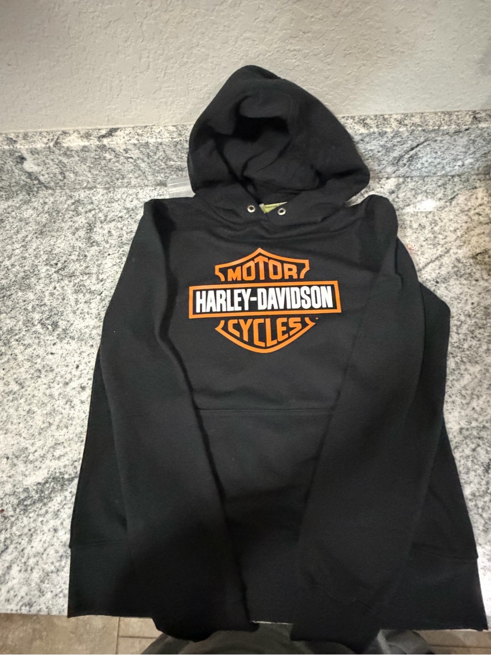 Harley-Davidson Black Hoodie with Orange & White Shield Logo